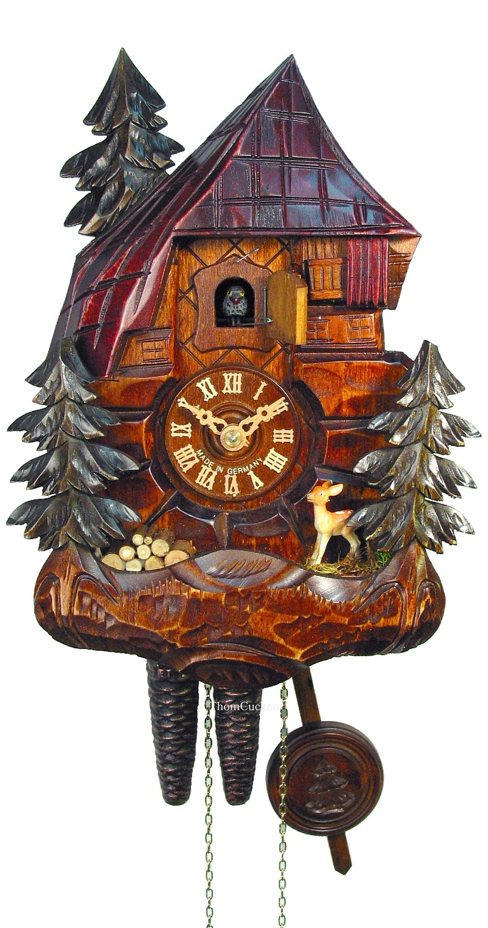 นาฬิกากุ๊กกูเยอรมัน Black Forest Germany ระบบกลไกไขลาน 1 วัน บ้านไม้สไตล์ Black Forest กวางและสัตว์ป่า รหัสสินค้า 0968