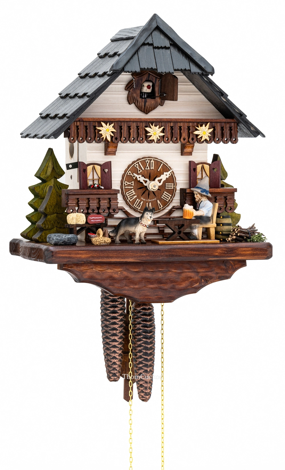 นาฬิกากุ๊กกูเยอรมัน Black Forest Germany ระบบกลไกไขลาน 1 วัน บ้านไม้สไตล์ Black Forest คนดื่มเบียร์เคลื่อนไหว รหัสสินค้า 0974