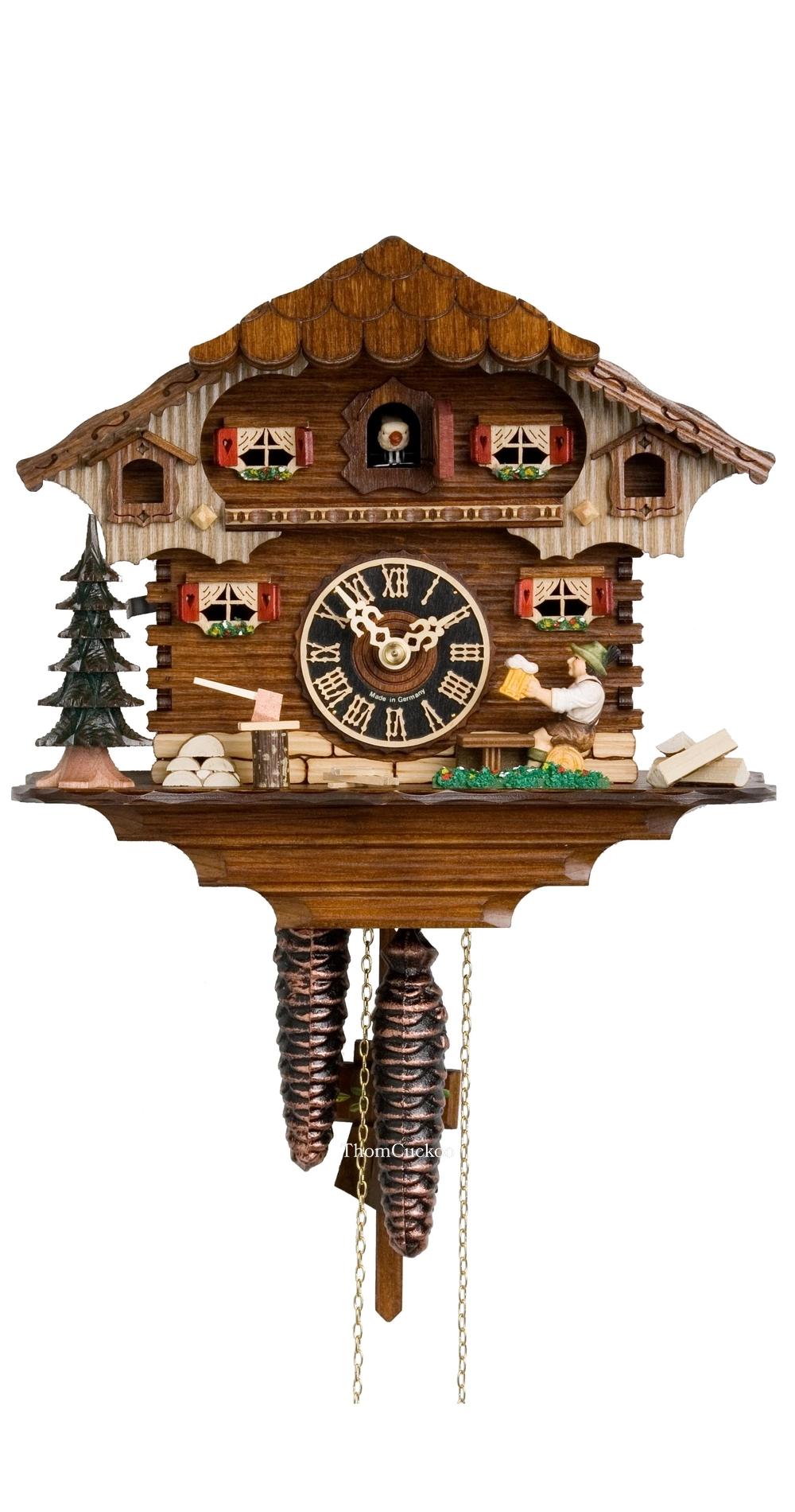 นาฬิกากุ๊กกูเยอรมัน Black Forest Germany ระบบกลไกไขลาน 1 วัน บ้านไม้สไตล์ Black Forest คนดื่มเบียร์เคลื่อนไหว รหัสสินค้า 0997