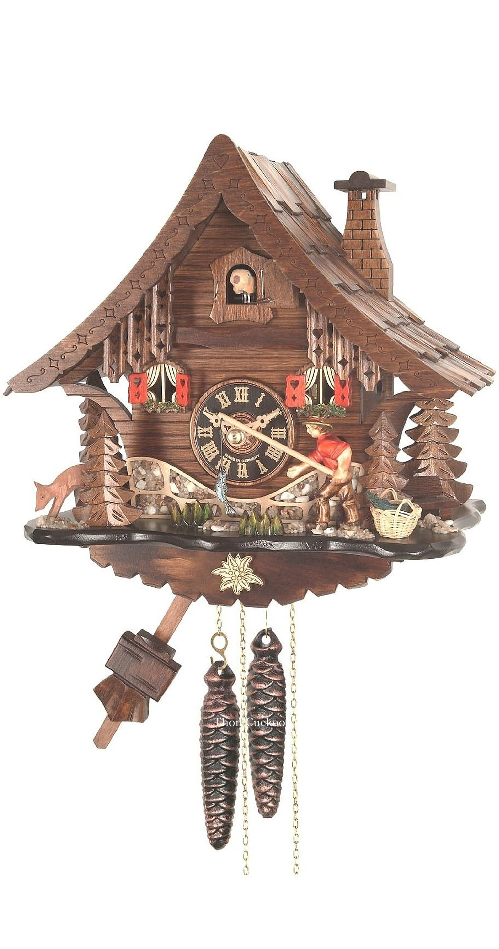 นาฬิกากุ๊กกูเยอรมัน Black Forest Germany ระบบกลไกไขลาน 1 วัน บ้านไม้สไตล์ Black Forest คนตกปลาเคลื่อนไหว รหัสสินค้า 0930