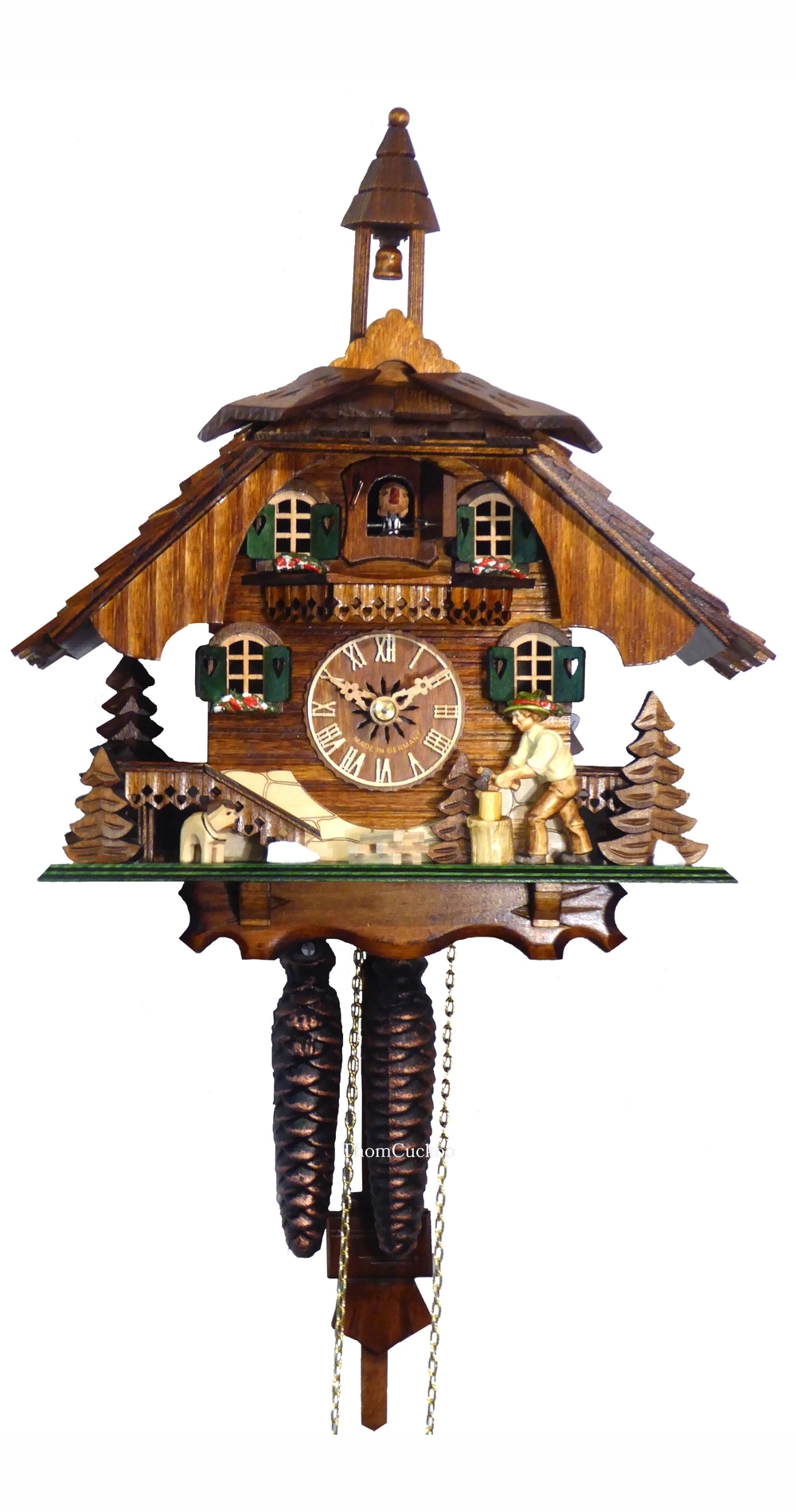 นาฬิกากุ๊กกูเยอรมัน Black Forest Germany ระบบกลไกไขลาน 1 วัน บ้านไม้สไตล์ Black Forest คนตัดไม้เคลื่อนไหว รหัสสินค้า 0916