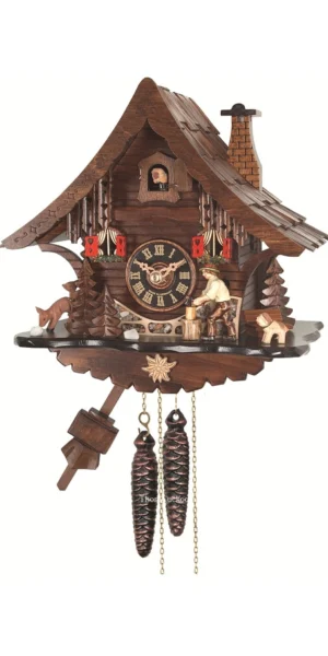 นาฬิกากุ๊กกูเยอรมัน Black Forest Germany ระบบกลไกไขลาน 1 วัน บ้านไม้สไตล์ Black Forest คนตัดไม้เคลื่อนไหว รหัสสินค้า 0917