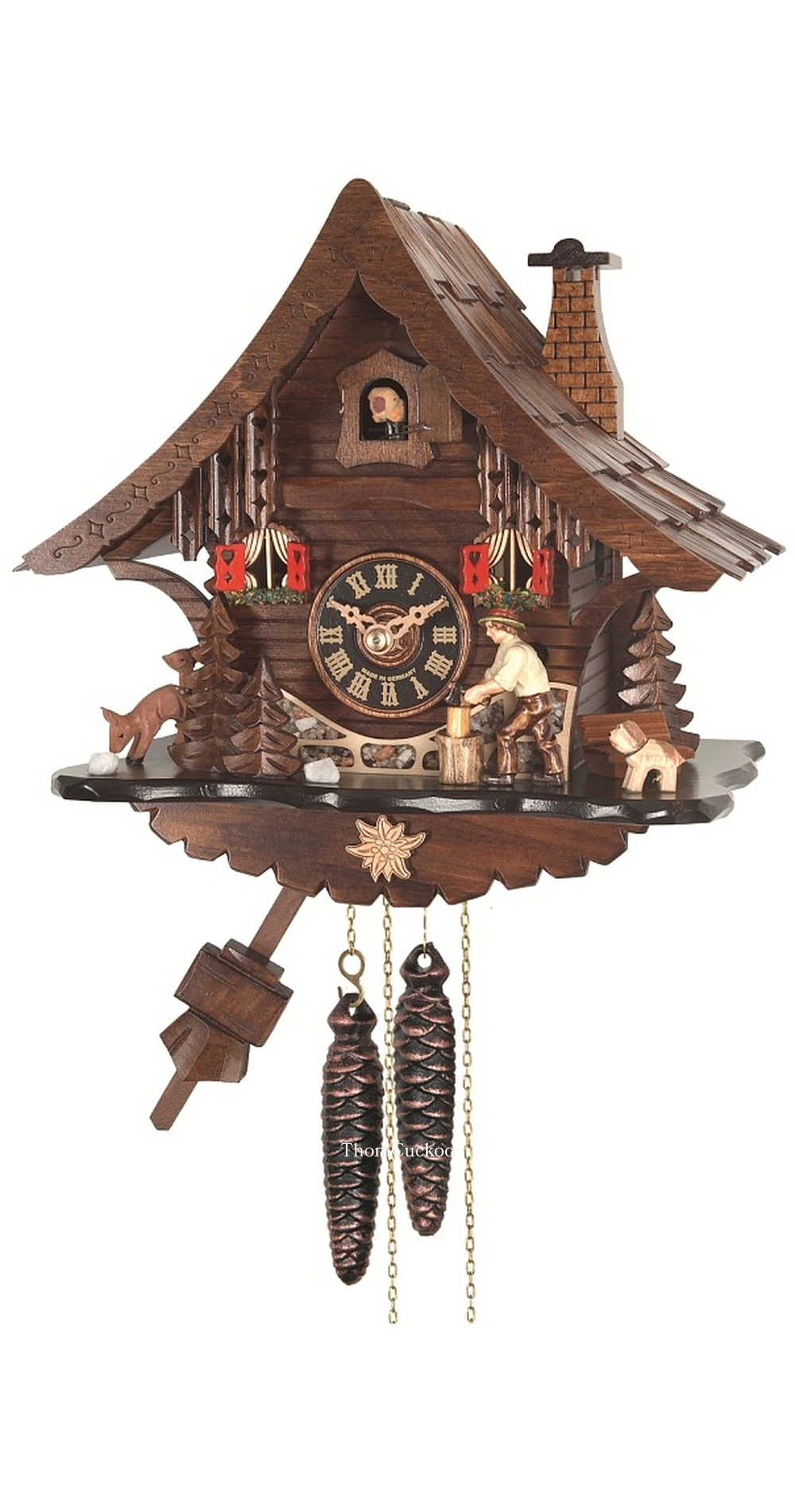นาฬิกากุ๊กกูเยอรมัน Black Forest Germany ระบบกลไกไขลาน 1 วัน บ้านไม้สไตล์ Black Forest คนตัดไม้เคลื่อนไหว รหัสสินค้า 0917
