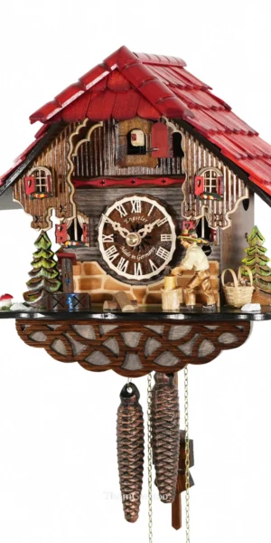 นาฬิกากุ๊กกูเยอรมัน Black Forest Germany ระบบกลไกไขลาน 1 วัน บ้านไม้สไตล์ Black Forest คนตัดไม้เคลื่อนไหว รหัสสินค้า 0920