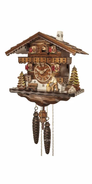 นาฬิกากุ๊กกูเยอรมัน Black Forest Germany ระบบกลไกไขลาน 1 วัน บ้านไม้สไตล์ Black Forest คนตัดไม้เคลื่อนไหว รหัสสินค้า 0921