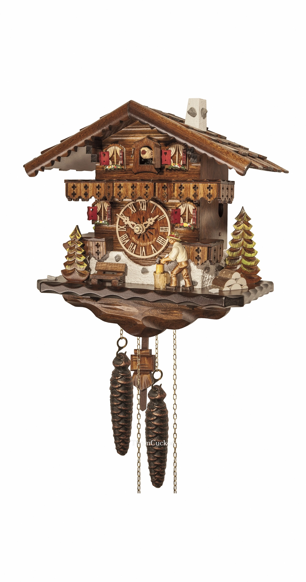 นาฬิกากุ๊กกูเยอรมัน Black Forest Germany ระบบกลไกไขลาน 1 วัน บ้านไม้สไตล์ Black Forest คนตัดไม้เคลื่อนไหว รหัสสินค้า 0921