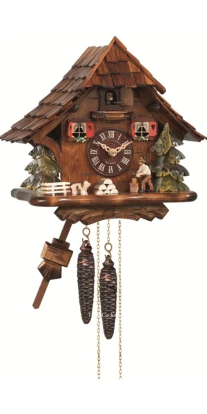 นาฬิกากุ๊กกูเยอรมัน Black Forest Germany ระบบกลไกไขลาน 1 วัน บ้านไม้สไตล์ Black Forest คนตัดไม้เคลื่อนไหว รหัสสินค้า 0926