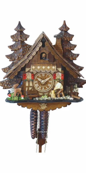 นาฬิกากุ๊กกูเยอรมัน Black Forest Germany ระบบกลไกไขลาน 1 วัน บ้านไม้สไตล์ Black Forest คนตัดไม้เคลื่อนไหว รหัสสินค้า 0962