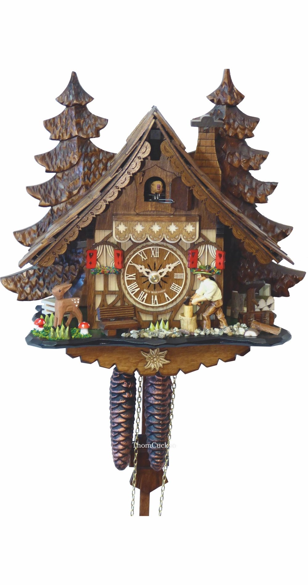 นาฬิกากุ๊กกูเยอรมัน Black Forest Germany ระบบกลไกไขลาน 1 วัน บ้านไม้สไตล์ Black Forest คนตัดไม้เคลื่อนไหว รหัสสินค้า 0962