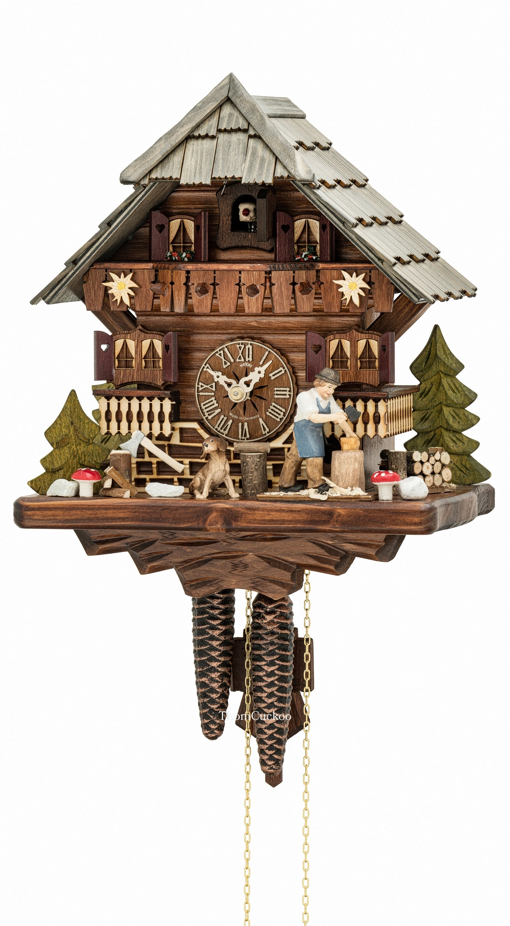 นาฬิกากุ๊กกูเยอรมัน Black Forest Germany ระบบกลไกไขลาน 1 วัน บ้านไม้สไตล์ Black Forest คนตัดไม้เคลื่อนไหว รหัสสินค้า 0964