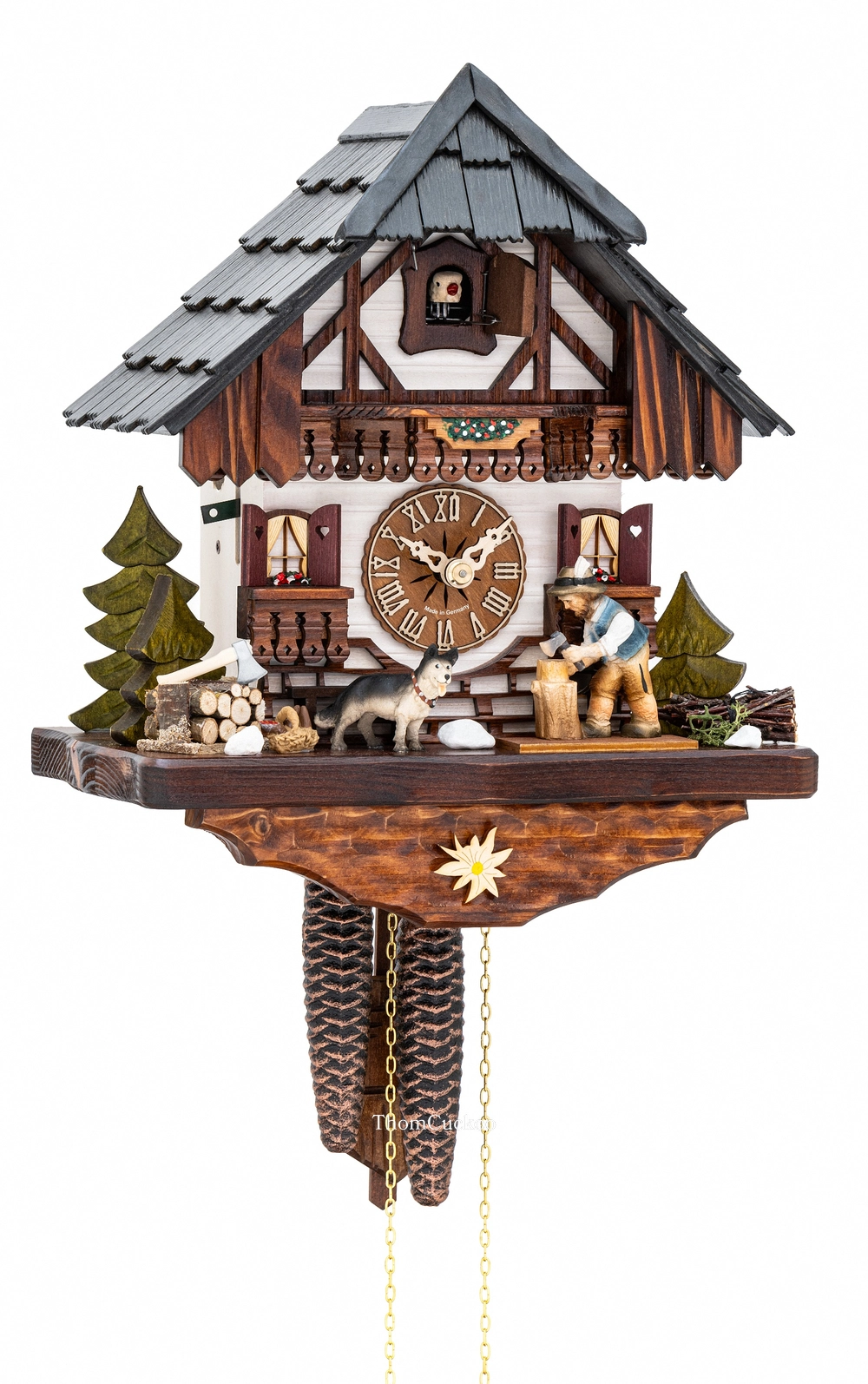 นาฬิกากุ๊กกูเยอรมัน Black Forest Germany ระบบกลไกไขลาน 1 วัน บ้านไม้สไตล์ Black Forest คนตัดไม้เคลื่อนไหว รหัสสินค้า 0975
