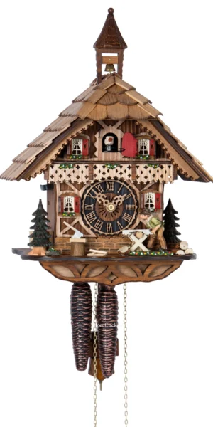 นาฬิกากุ๊กกูเยอรมัน Black Forest Germany ระบบกลไกไขลาน 1 วัน บ้านไม้สไตล์ Black Forest คนตัดไม้เคลื่อนไหว รหัสสินค้า 0998