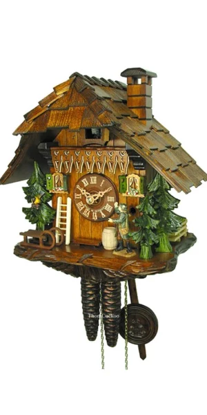 นาฬิกากุ๊กกูเยอรมัน Black Forest Germany ระบบกลไกไขลาน 1 วัน บ้านไม้เยอรมัน ธีมนายพราน นกและรังนก รหัสสินค้า 0988