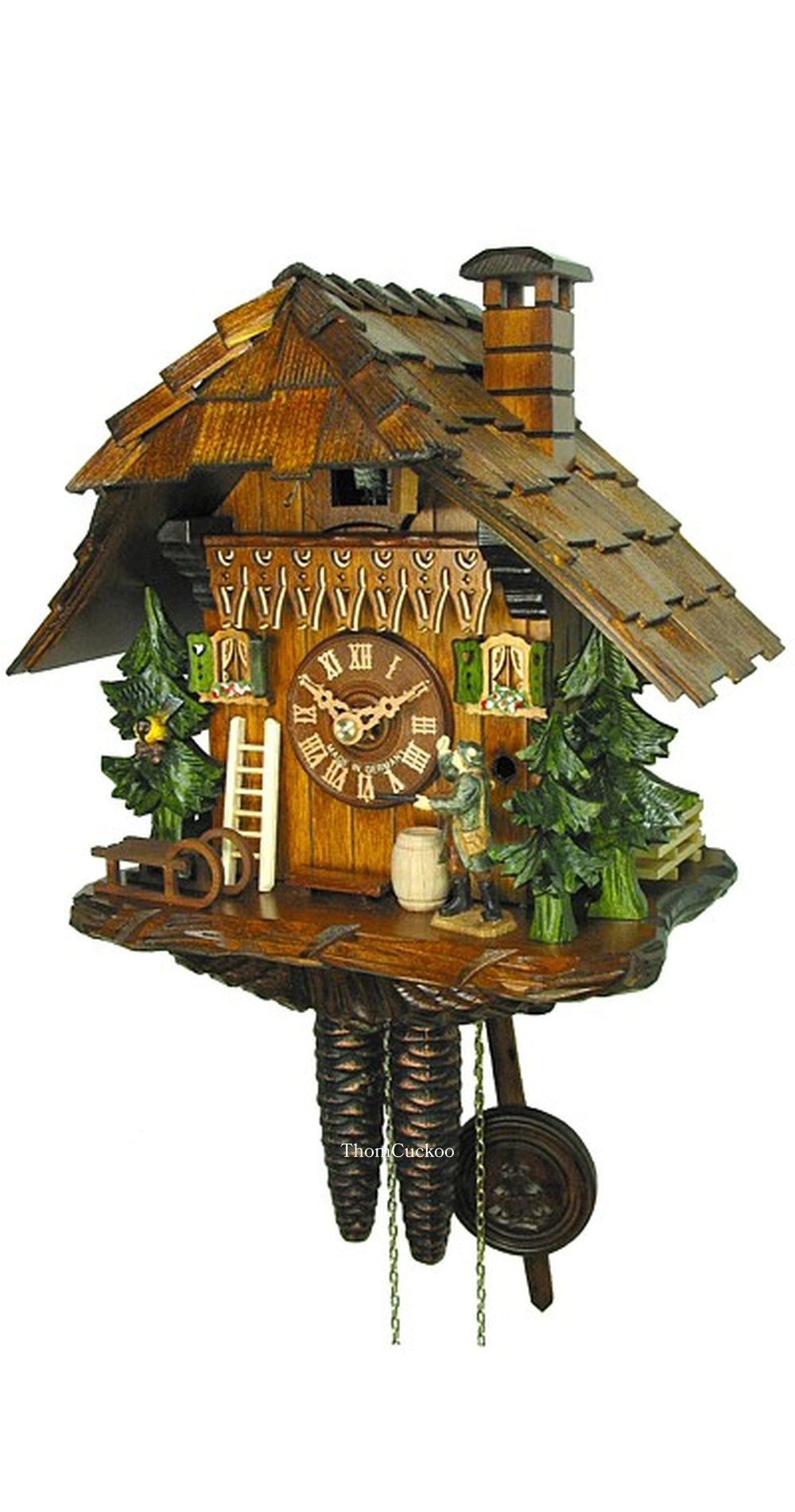 นาฬิกากุ๊กกูเยอรมัน Black Forest Germany ระบบกลไกไขลาน 1 วัน บ้านไม้เยอรมัน ธีมนายพราน นกและรังนก รหัสสินค้า 0988