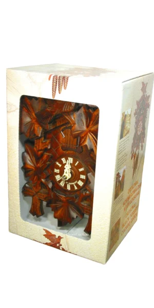 นาฬิกากุ๊กกูเยอรมัน Black Forest Germany ระบบกลไกไขลาน 1 วัน ลายใบไม้และนกแกะสลัก แพ็กกล่องของขวัญ รหัสสินค้า 0842