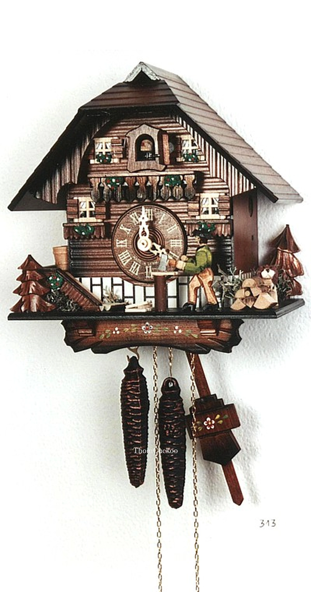 นาฬิกากุ๊กกูเยอรมัน Black Forest Germany ระบบกลไกไขลาน 1 วัน บ้านคนตัดไม้ คนตัดไม้เคลื่อนไหว รหัสสินค้า 0987