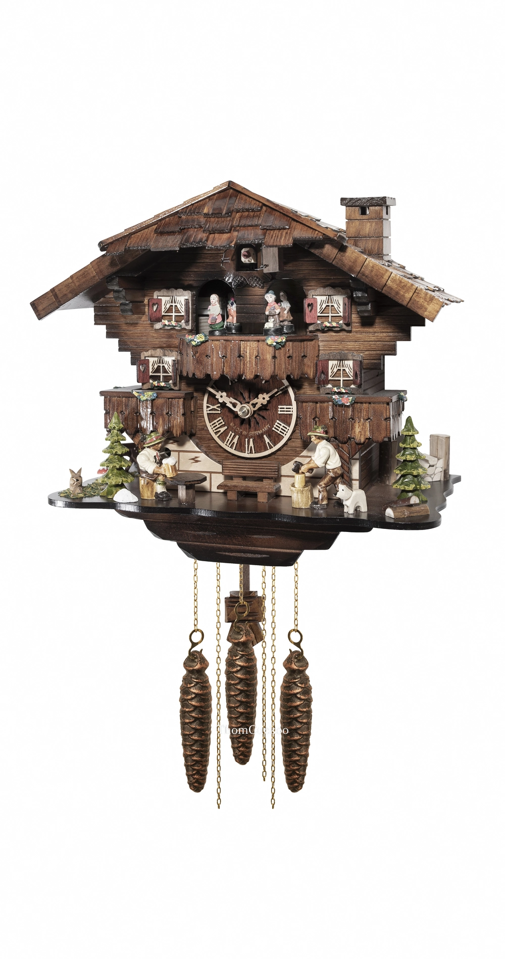 นาฬิกากุ๊กกูเยอรมัน Black Forest Germany ระบบกลไกไขลาน 1 วัน พร้อมเสียงดนตรี บ้านไม้สไตล์ Black Forest ตุ๊กตาเต้นระบำ รหัสสินค้า 0799