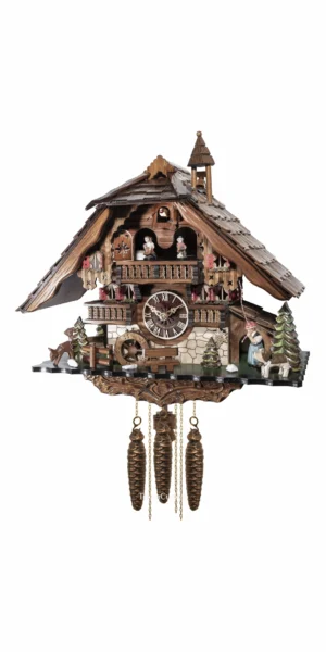 นาฬิกากุ๊กกูเยอรมัน Black Forest Germany ระบบกลไกไขลาน 1 วัน พร้อมเสียงดนตรี บ้านไม้สไตล์ Black Forest ตุ๊กตาเต้นระบำ รหัสสินค้า 0806