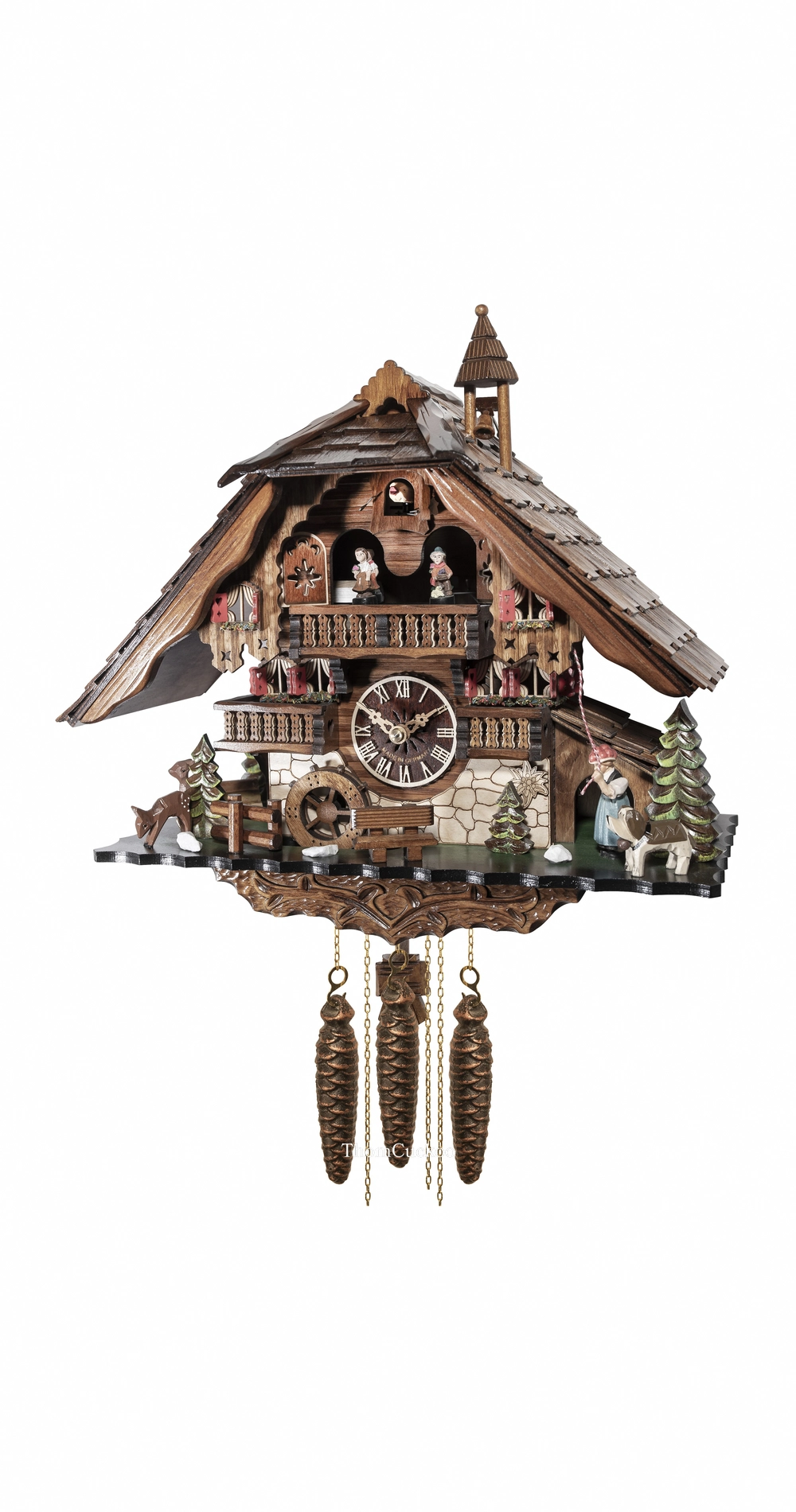นาฬิกากุ๊กกูเยอรมัน Black Forest Germany ระบบกลไกไขลาน 1 วัน พร้อมเสียงดนตรี บ้านไม้สไตล์ Black Forest ตุ๊กตาเต้นระบำ รหัสสินค้า 0806