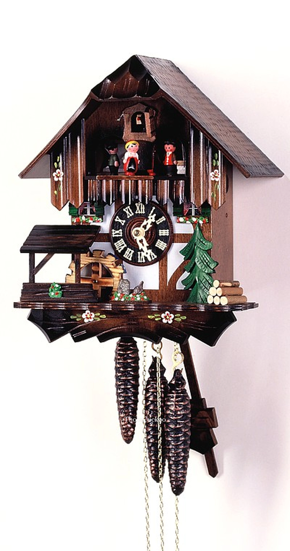 นาฬิกากุ๊กกูเยอรมัน Black Forest Germany ระบบกลไกไขลาน 1 วัน พร้อมเสียงดนตรี บ้านไม้สไตล์ Black Forest กังหันน้ำหมุนได้ รหัสสินค้า 0753