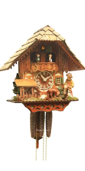 นาฬิกากุ๊กกูเยอรมัน Black Forest Germany ระบบกลไกไขลาน 1 วัน พร้อมเสียงดนตรี บ้านไม้สไตล์ Black Forest กังหันน้ำหมุนได้ รหัสสินค้า 0814