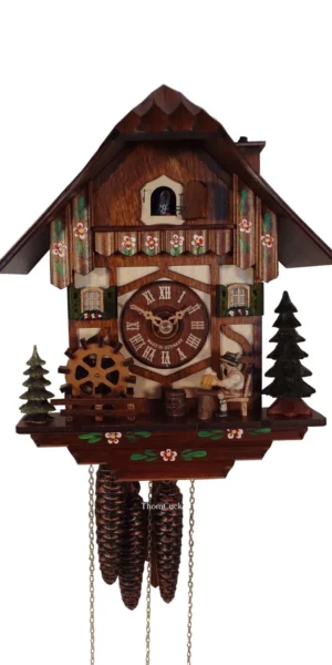 นาฬิกากุ๊กกูเยอรมัน Black Forest Germany ระบบกลไกไขลาน 1 วัน พร้อมเสียงดนตรี บ้านไม้สไตล์ Black Forest คนดื่มเบียร์เคลื่อนไหว กังหันน้ำหมุนได้ ปล่องไฟสไตล์ยุโรป รหัสสินค้า 0755