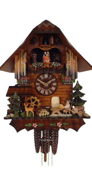นาฬิกากุ๊กกูเยอรมัน Black Forest Germany ระบบกลไกไขลาน 1 วัน พร้อมเสียงดนตรี บ้านไม้สไตล์ Black Forest คนดื่มเบียร์เคลื่อนไหว กวางและสัตว์ป่า รหัสสินค้า 0769
