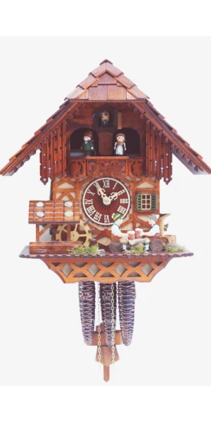 นาฬิกากุ๊กกูเยอรมัน Black Forest Germany ระบบกลไกไขลาน 1 วัน พร้อมเสียงดนตรี บ้านไม้สไตล์ Black Forest คนดื่มเบียร์เคลื่อนไหว กังหันน้ำหมุนได้ รหัสสินค้า 0811