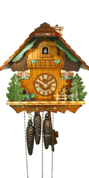 นาฬิกากุ๊กกูเยอรมัน Black Forest Germany ระบบกลไกไขลาน 1 วัน พร้อมเสียงดนตรี ดีไซน์คลาสสิก สัตว์ป่า ปล่องไฟสไตล์ยุโรป รหัสสินค้า 0751
