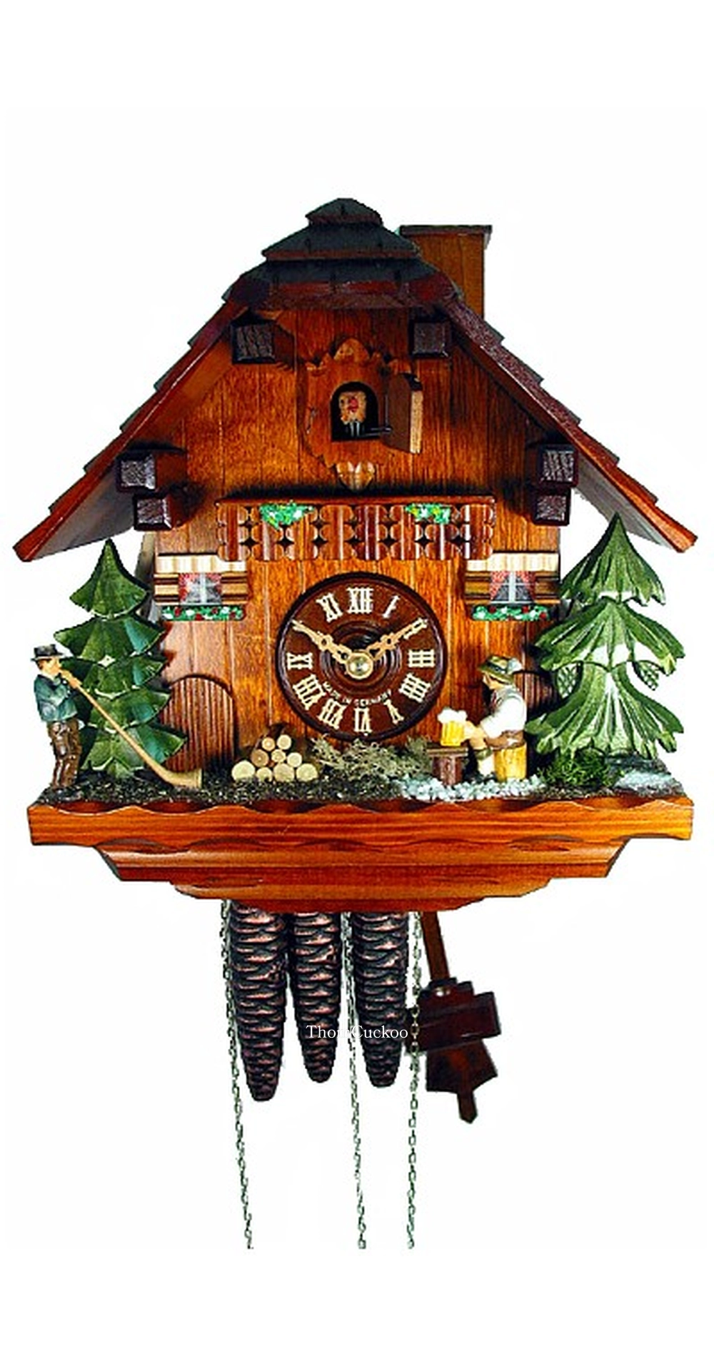 นาฬิกากุ๊กกูเยอรมัน Black Forest Germany ระบบกลไกไขลาน 1 วัน พร้อมเสียงดนตรี ดีไซน์คลาสสิก คนดื่มเบียร์เคลื่อนไหว นักเป่าแตร Alphorn รหัสสินค้า 0771