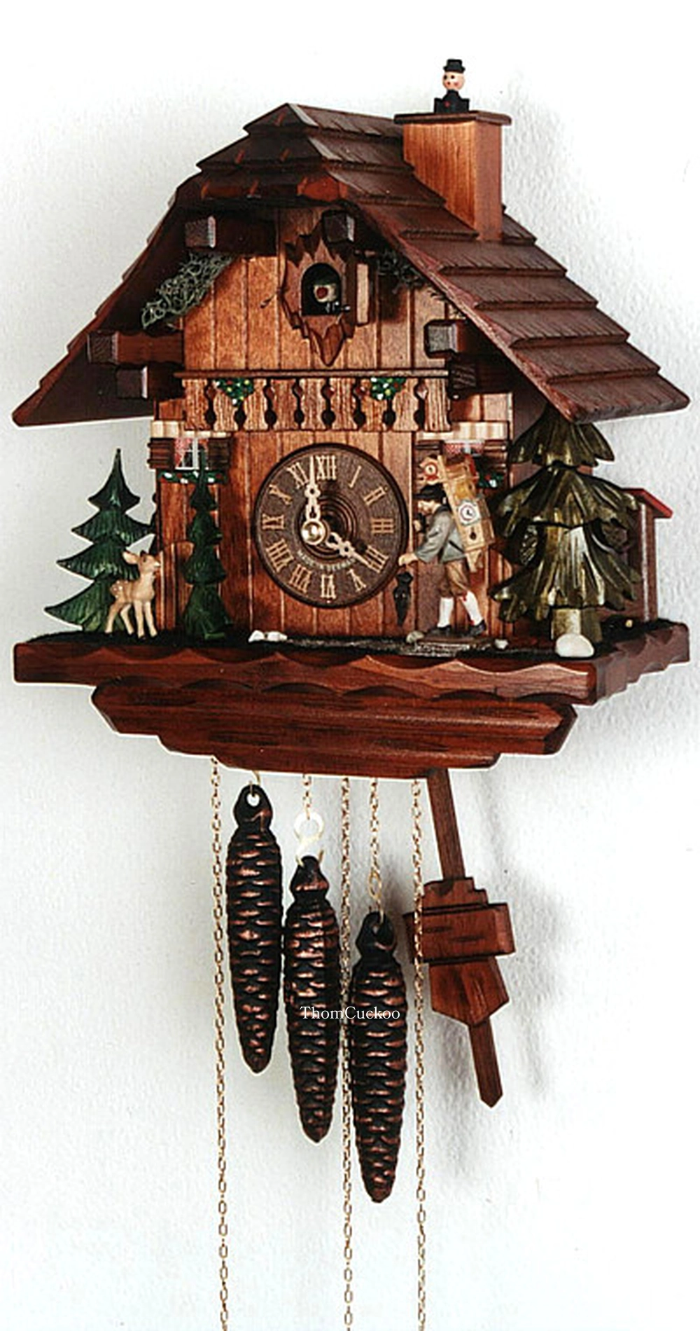 นาฬิกากุ๊กกูเยอรมัน Black Forest Germany ระบบกลไกไขลาน 1 วัน พร้อมเสียงดนตรี ดีไซน์คลาสสิก ช่างนาฬิกาเคลื่อนไหว กวางและสัตว์ป่า รหัสสินค้า 0772