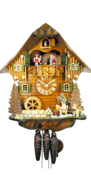 นาฬิกากุ๊กกูเยอรมัน Black Forest Germany ระบบกลไกไขลาน 1 วัน พร้อมเสียงดนตรี ดีไซน์คลาสสิก คนดื่มเบียร์เคลื่อนไหว กังหันน้ำหมุนได้ รหัสสินค้า 0784