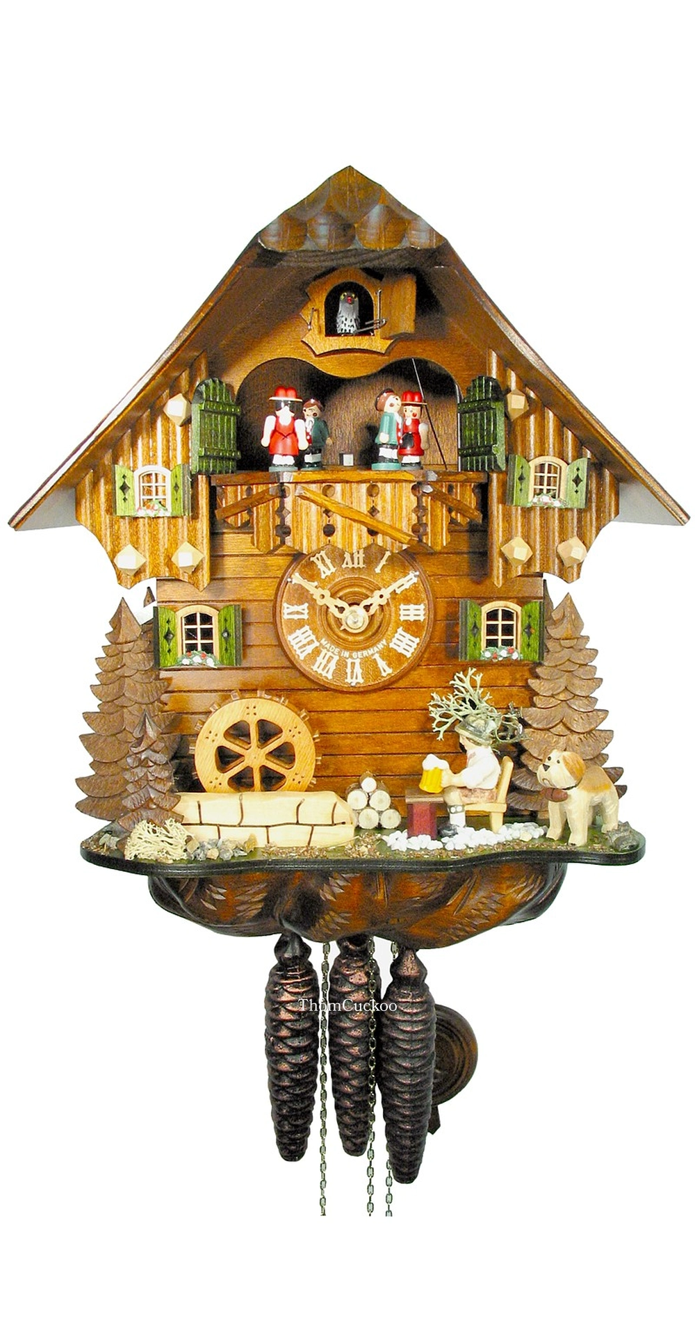 นาฬิกากุ๊กกูเยอรมัน Black Forest Germany ระบบกลไกไขลาน 1 วัน พร้อมเสียงดนตรี ดีไซน์คลาสสิก คนดื่มเบียร์เคลื่อนไหว กังหันน้ำหมุนได้ รหัสสินค้า 0784