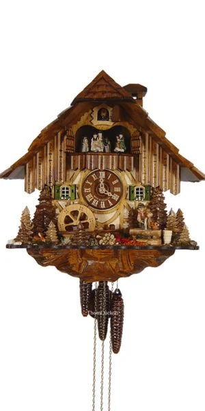 นาฬิกากุ๊กกูเยอรมัน Black Forest Germany ระบบกลไกไขลาน 1 วัน พร้อมเสียงดนตรี ดีไซน์คลาสสิก กังหันน้ำหมุนได้ บ่อน้ำสไตล์ยุโรป รหัสสินค้า 0834