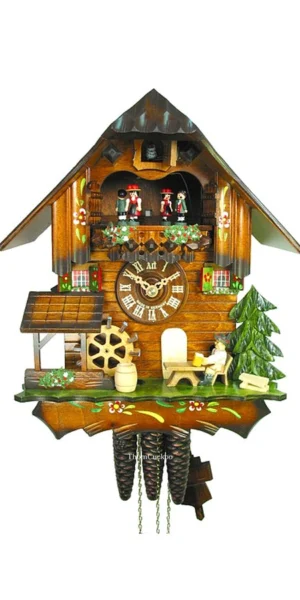 นาฬิกากุ๊กกูเยอรมัน Black Forest Germany ระบบกลไกไขลาน 1 วัน พร้อมเสียงดนตรี บ้านไม้เยอรมัน คนดื่มเบียร์เคลื่อนไหว กังหันน้ำหมุนได้ รหัสสินค้า 0761