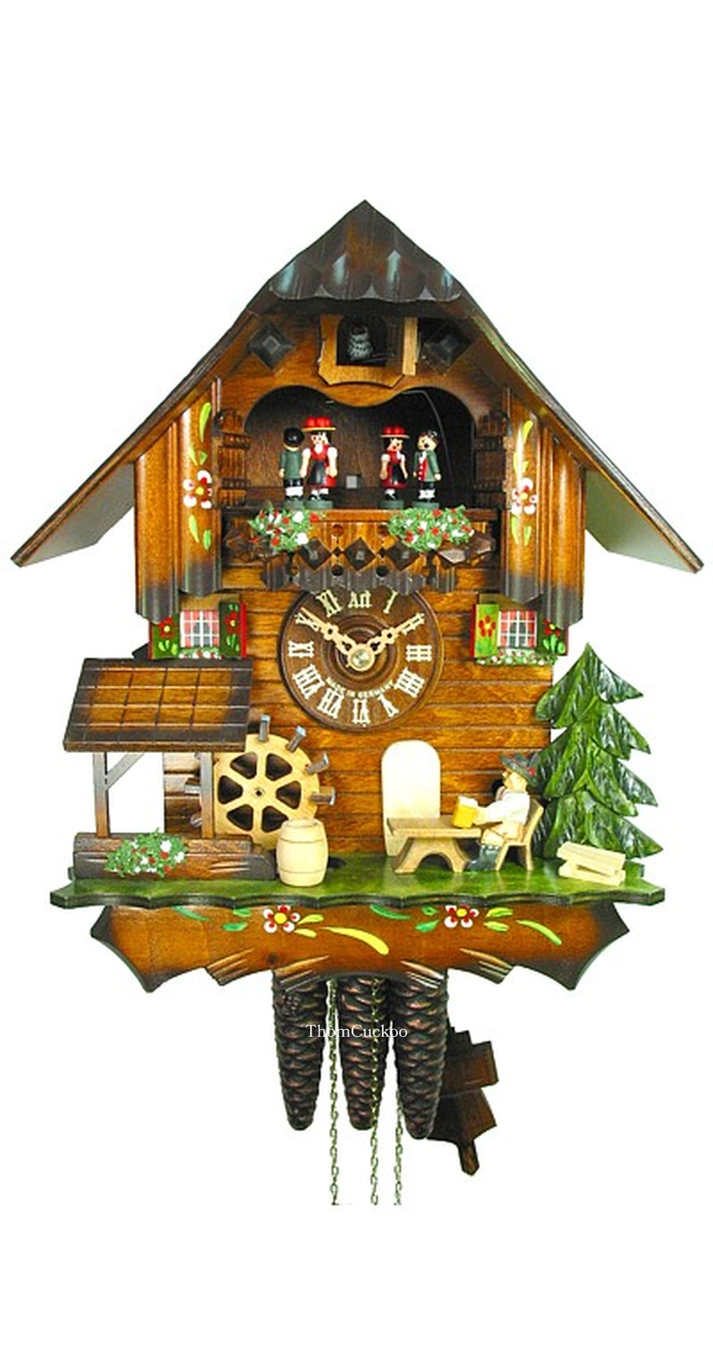 นาฬิกากุ๊กกูเยอรมัน Black Forest Germany ระบบกลไกไขลาน 1 วัน พร้อมเสียงดนตรี บ้านไม้เยอรมัน คนดื่มเบียร์เคลื่อนไหว กังหันน้ำหมุนได้ รหัสสินค้า 0761