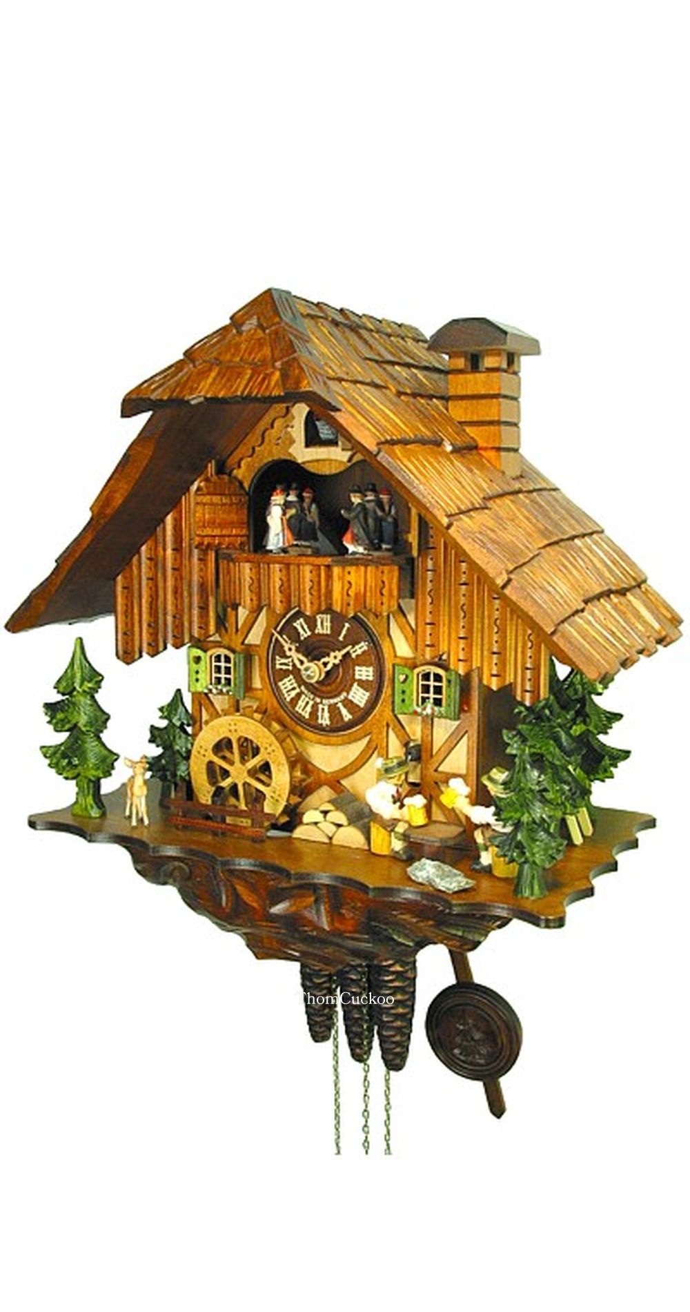 นาฬิกากุ๊กกูเยอรมัน Black Forest Germany ระบบกลไกไขลาน 1 วัน พร้อมเสียงดนตรี บ้านไม้เยอรมัน คนดื่มเบียร์คู่เคลื่อนไหว กังหันน้ำหมุนได้ รหัสสินค้า 0821