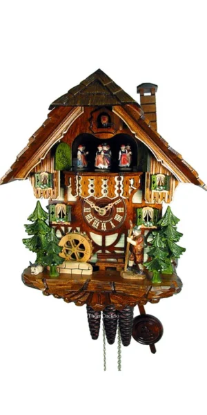 นาฬิกากุ๊กกูเยอรมัน Black Forest Germany ระบบกลไกไขลาน 1 วัน พร้อมเสียงดนตรี บ้านโครงไม้ยุโรป นักเดินป่าเคลื่อนไหว รหัสสินค้า 0810