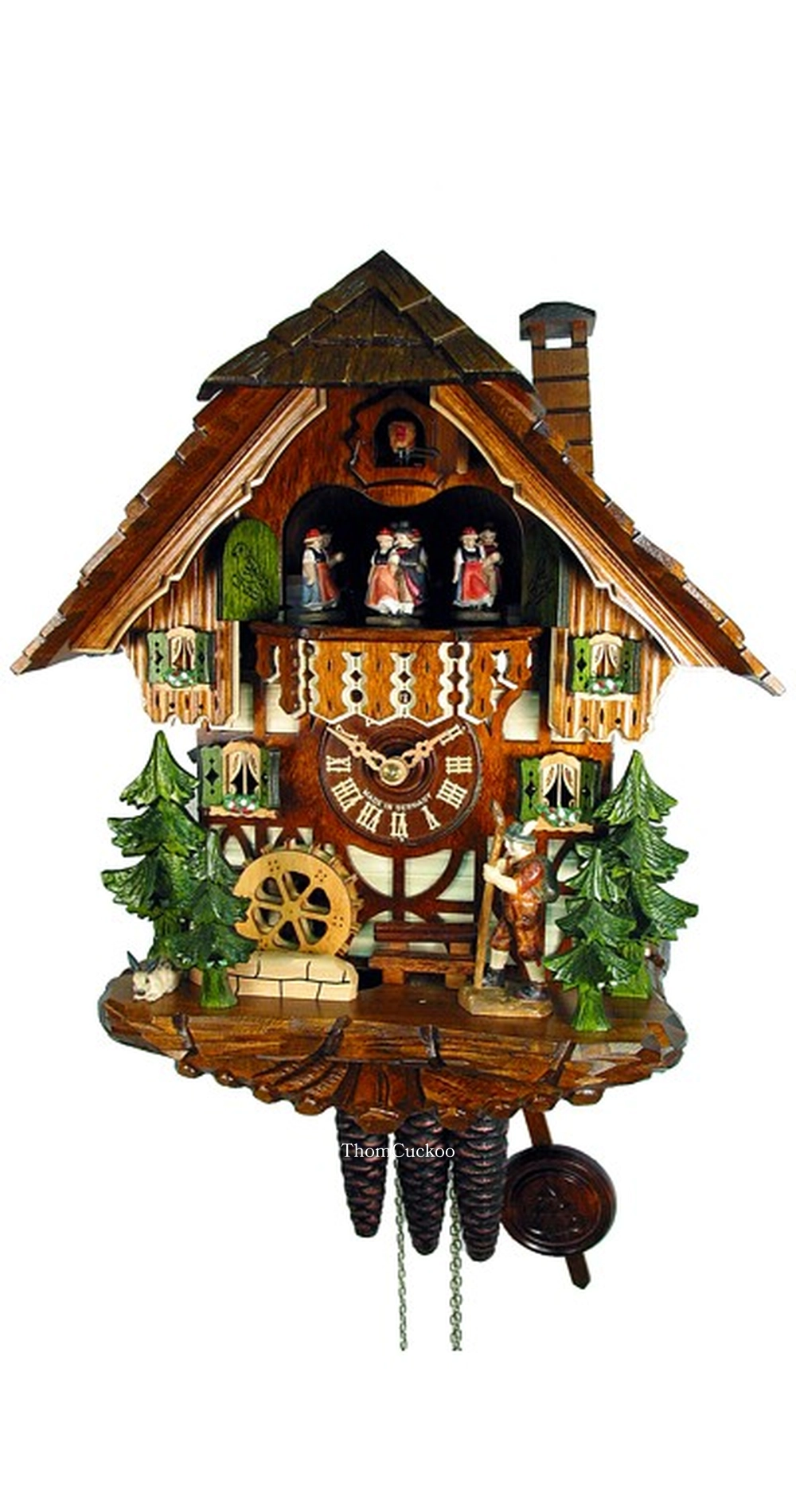 นาฬิกากุ๊กกูเยอรมัน Black Forest Germany ระบบกลไกไขลาน 1 วัน พร้อมเสียงดนตรี บ้านโครงไม้ยุโรป นักเดินป่าเคลื่อนไหว รหัสสินค้า 0810
