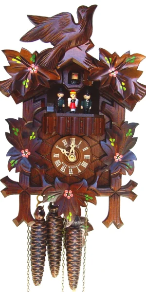 นาฬิกากุ๊กกูเยอรมัน Black Forest Germany ระบบกลไกไขลาน 1 วัน พร้อมเสียงดนตรี ลายใบไม้และนกแกะสลัก รหัสสินค้า 0763