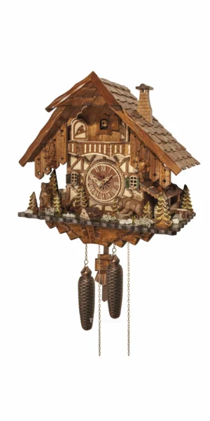 นาฬิกากุ๊กกูเยอรมัน Black Forest Germany ระบบกลไกไขลาน 8 วัน ลายหมีป่าแกะสลัก รหัสสินค้า 0495