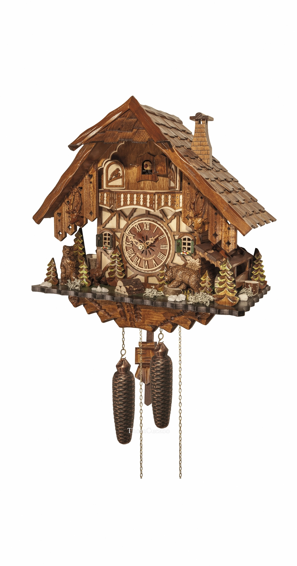 นาฬิกากุ๊กกูเยอรมัน Black Forest Germany ระบบกลไกไขลาน 8 วัน ลายหมีป่าแกะสลัก รหัสสินค้า 0495