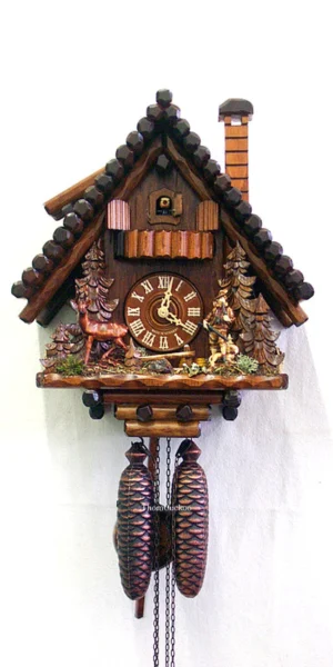 นาฬิกากุ๊กกูเยอรมัน Black Forest Germany ระบบกลไกไขลาน 8 วัน บ้านไม้สไตล์ Black Forest กวางและสัตว์ป่า ธีมนายพราน รหัสสินค้า 0565