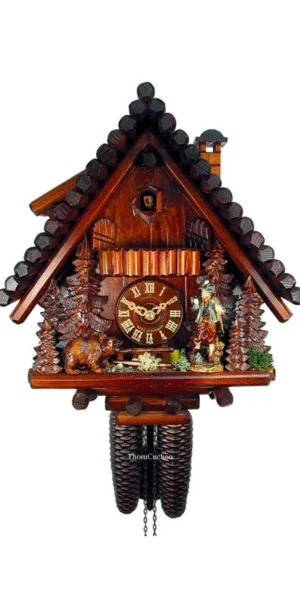นาฬิกากุ๊กกูเยอรมัน Black Forest Germany ระบบกลไกไขลาน 8 วัน บ้านไม้สไตล์ Black Forest หมีป่า ธีมนายพราน รหัสสินค้า 0563