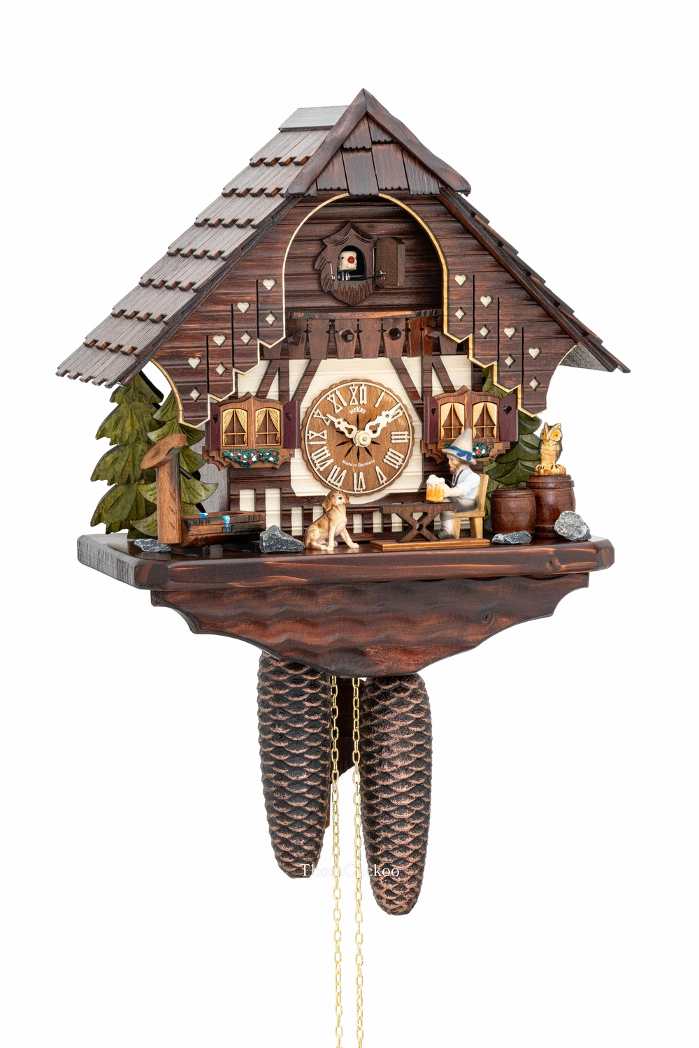 นาฬิกากุ๊กกูเยอรมัน Black Forest Germany ระบบกลไกไขลาน 8 วัน บ้านไม้สไตล์ Black Forest คนดื่มเบียร์เคลื่อนไหว รหัสสินค้า 0450