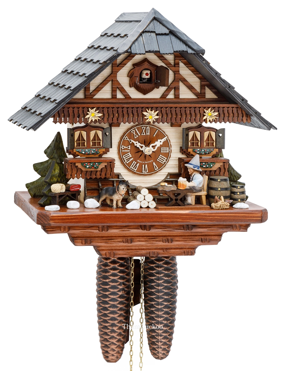 นาฬิกากุ๊กกูเยอรมัน Black Forest Germany ระบบกลไกไขลาน 8 วัน บ้านไม้สไตล์ Black Forest คนดื่มเบียร์เคลื่อนไหว รหัสสินค้า 0457