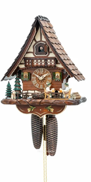 นาฬิกากุ๊กกูเยอรมัน Black Forest Germany ระบบกลไกไขลาน 8 วัน บ้านไม้สไตล์ Black Forest คนดื่มเบียร์คู่เคลื่อนไหว รหัสสินค้า 0483