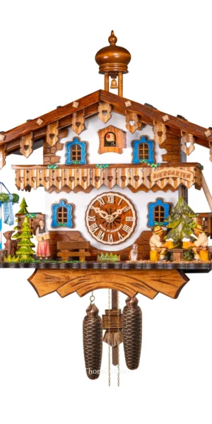 นาฬิกากุ๊กกูเยอรมัน Black Forest Germany ระบบกลไกไขลาน 8 วัน บ้านไม้สไตล์ Black Forest คนดื่มเบียร์คู่เคลื่อนไหว รหัสสินค้า 0532
