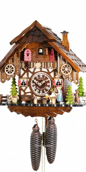 นาฬิกากุ๊กกูเยอรมัน Black Forest Germany ระบบกลไกไขลาน 8 วัน บ้านไม้สไตล์ Black Forest ตัวละครหญิงเคลื่อนไหว รหัสสินค้า 0487