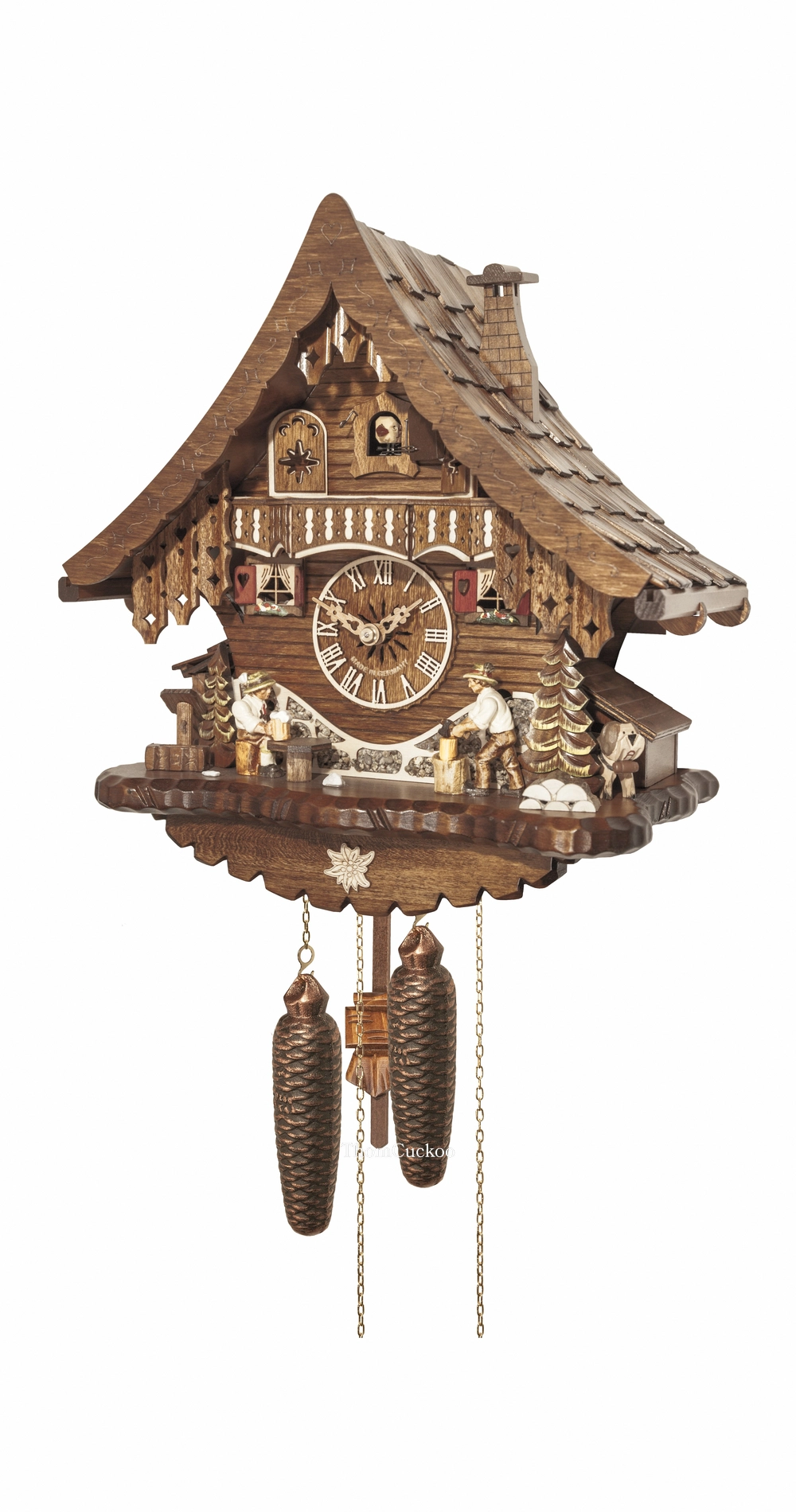 นาฬิกากุ๊กกูเยอรมัน Black Forest Germany ระบบกลไกไขลาน 8 วัน บ้านไม้สไตล์ Black Forest คนตัดไม้เคลื่อนไหว คนดื่มเบียร์เคลื่อนไหว รหัสสินค้า 0481